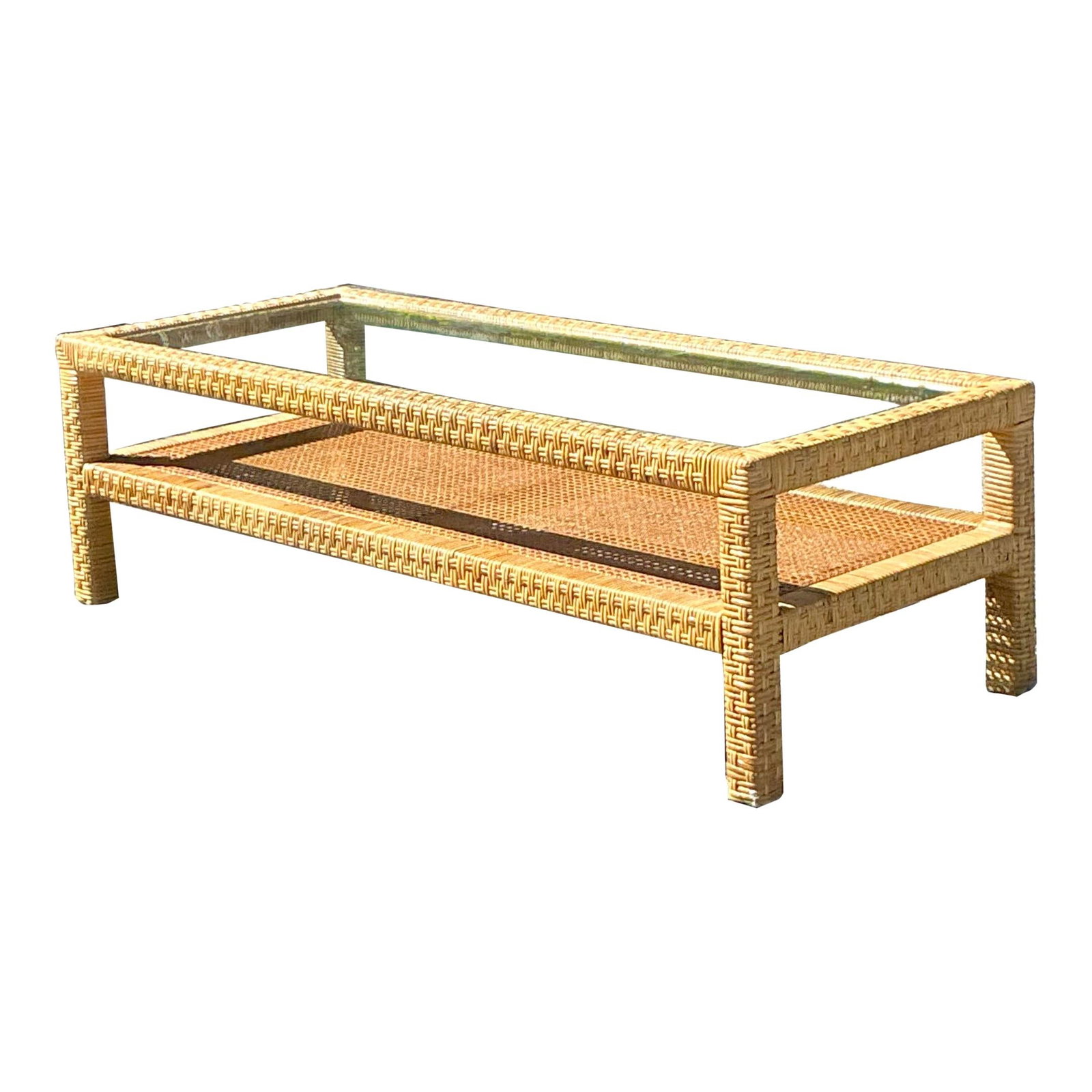 Vintage Coastal Rattan Coffee Table Camel Color 50.25x21.0x15.25 (1 of 6)
