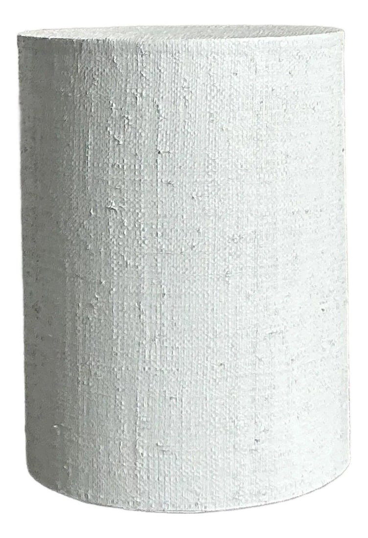 Off-White Painted Grasscloth Drum Side Table Boho Modern Design (1 of 5)