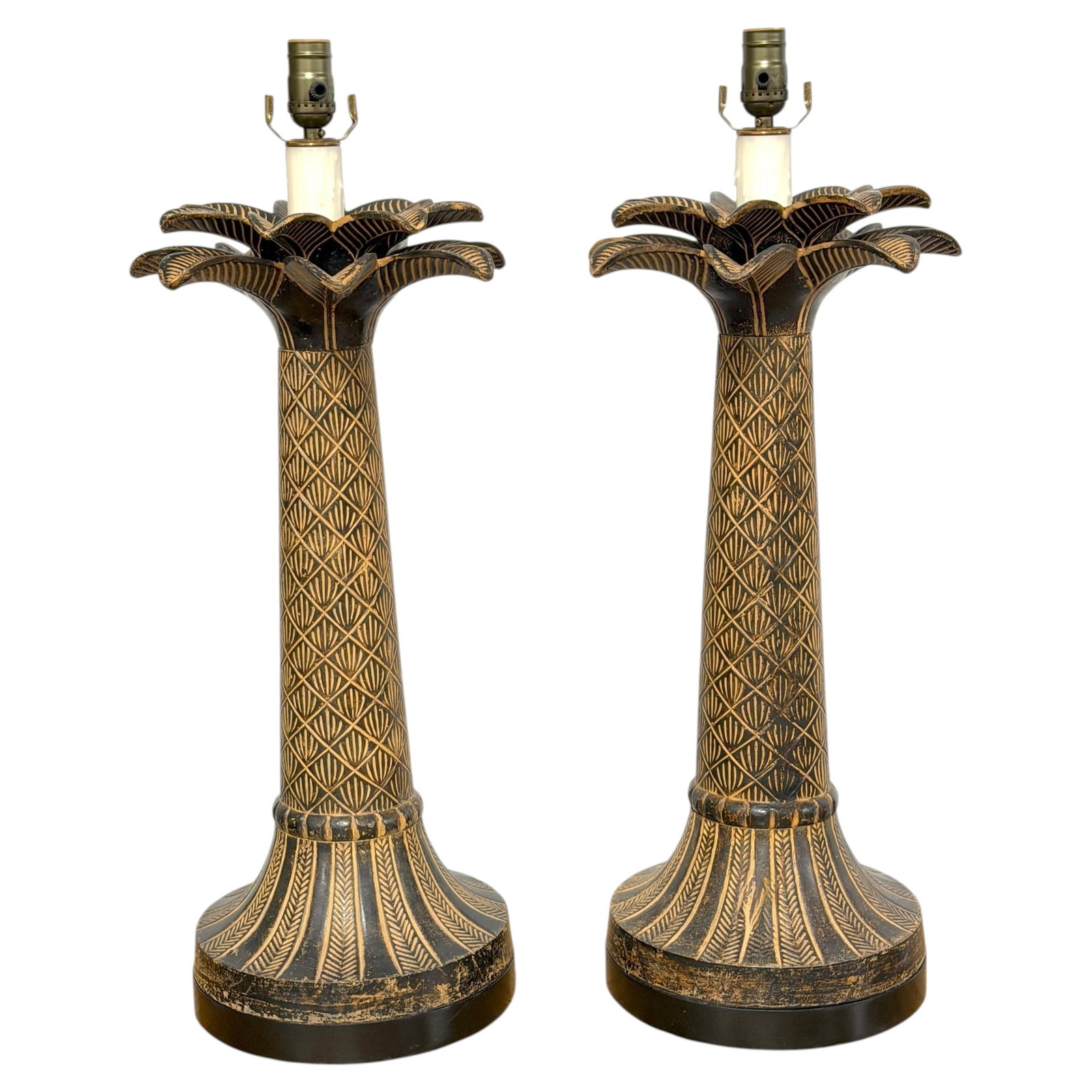 Set of 2 Bronze Palm Tree British Colonial Lamps (1 of 12)