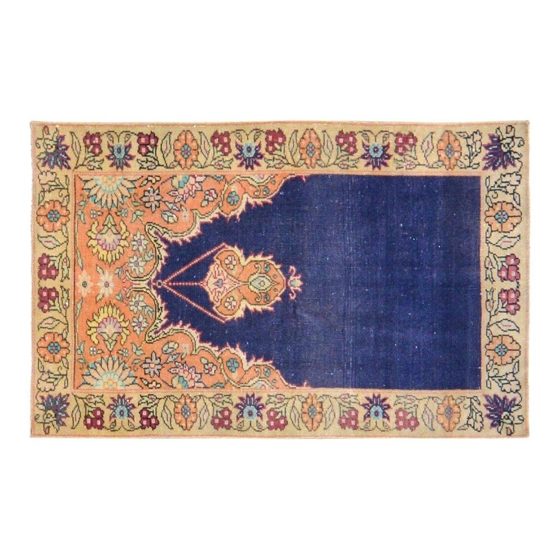 Handcrafted Anatolian Wool Area Rug in Tan 2'5" x 4': Handcrafted Anatolian Wool Area Rug in Tan 2'5" x 4' This vintage Turkish Anatolian rug is hand-knotted from wool using traditional techniques, combining timeless craftsmanship with a modern design se