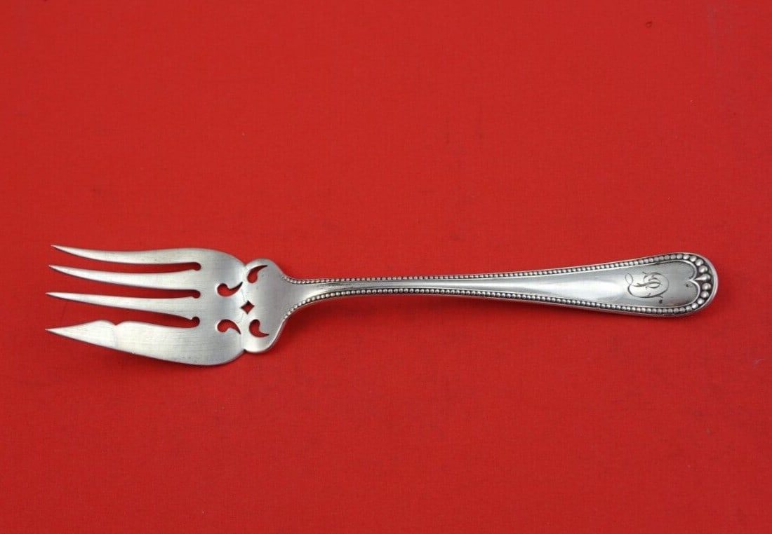 Gorham Newcastle Sterling Silver 7 1/8 Cold Meat Fork Monogrammed: Gorham Newcastle Sterling Silver 7 1/8 Cold Meat Fork Monogrammed This exquisite cold meat fork is crafted from sterling silver and features the elegant Newcastle pattern by Gorham, dating back to the