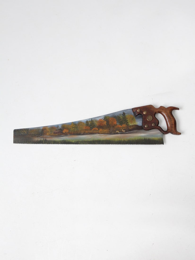 E.C. Atkins Vintage Hand Saw Folk Art River Landscape (1 of 6)