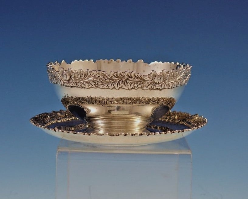 Art Nouveau Sterling Silver Child's Bowl and Underplate Set Chrysanthemum Pattern (1 of 11)