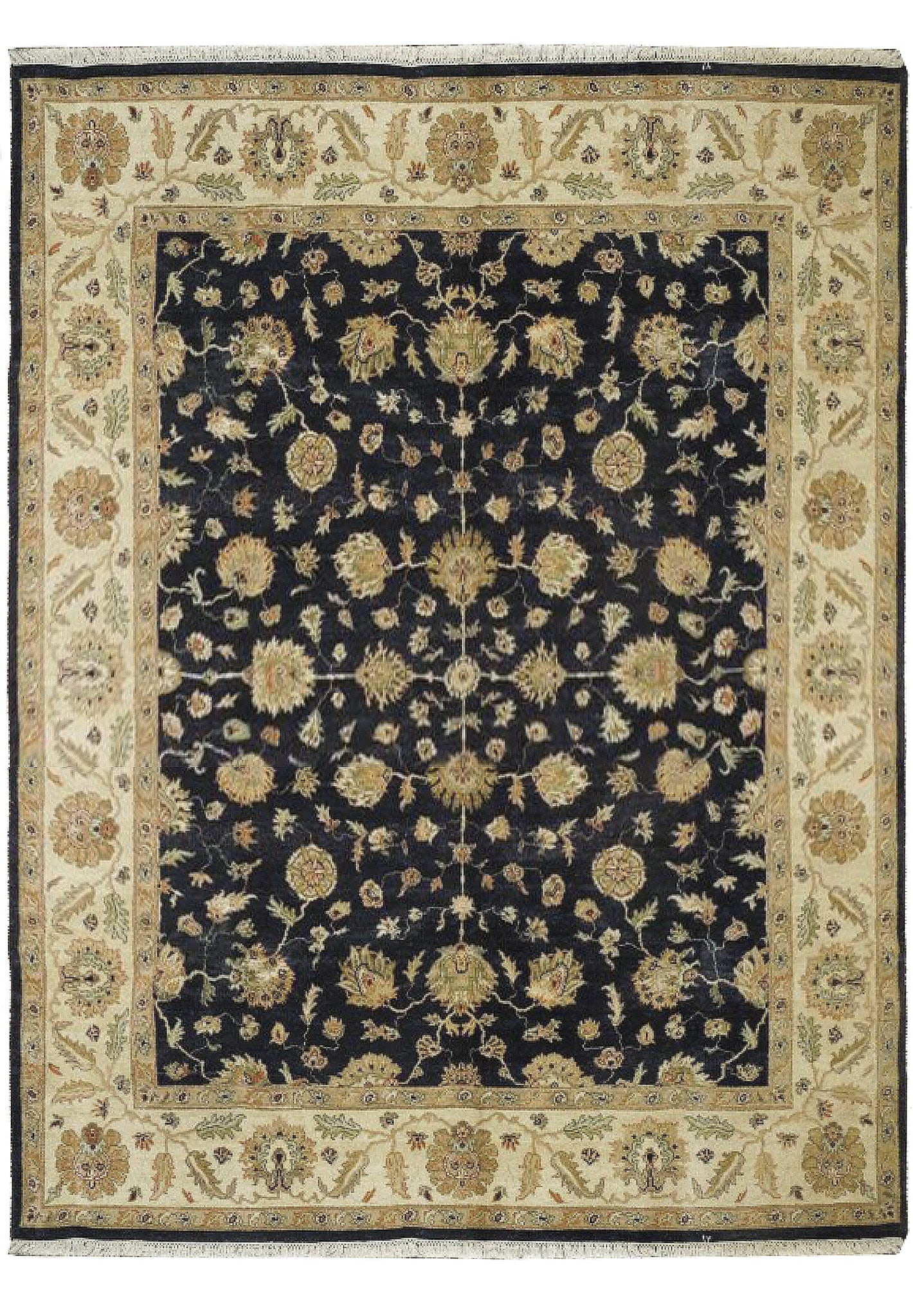 8 x 10 Hand-Knotted Jaipur Wool Rug Black India: 8 x 10 Hand-Knotted Jaipur Wool Rug Black India Free continental US Shipping Add refined elegance to your home with this 8 x 10 quality wool hand-knotted Jaipur rug in black. It is expertly crafted by