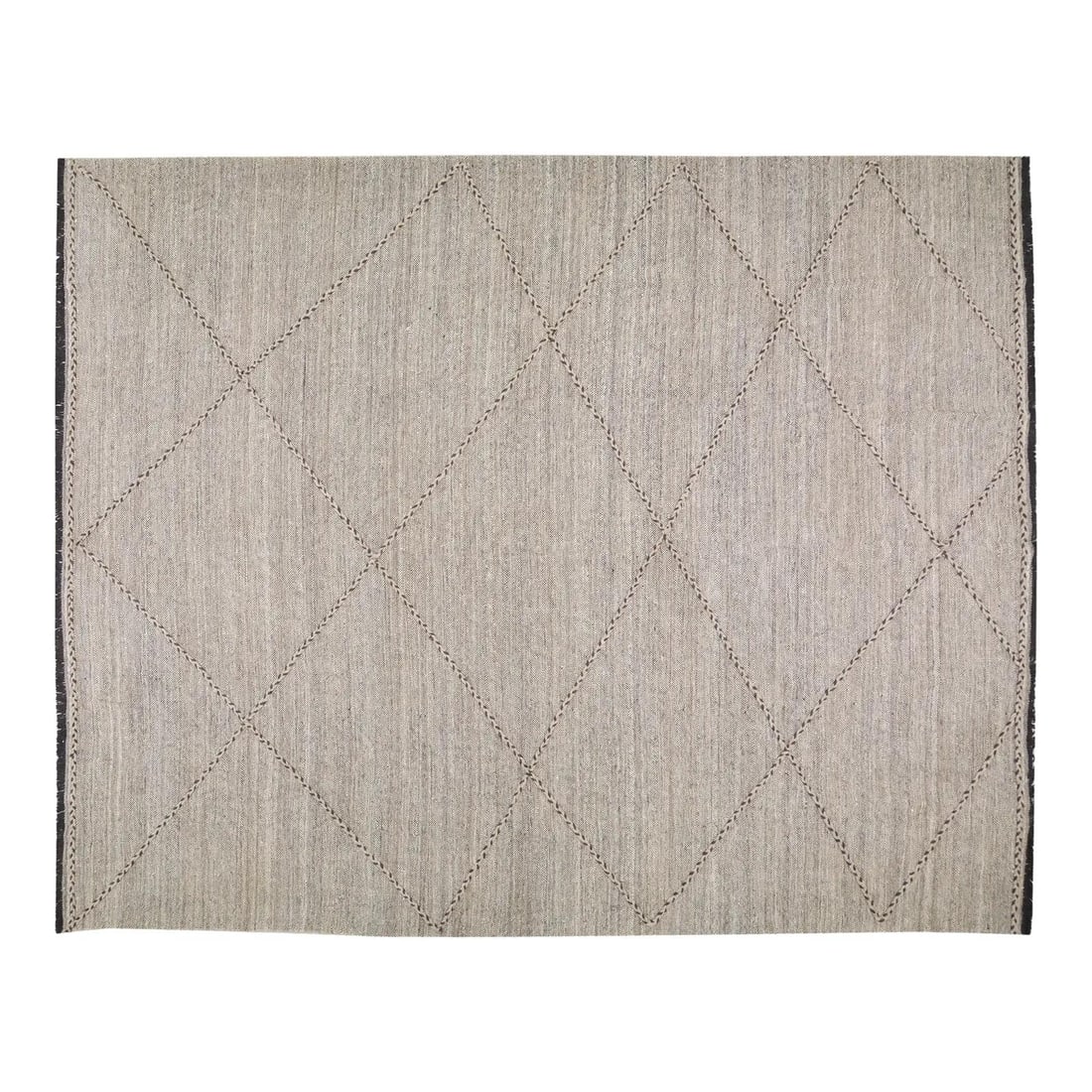 Zanafi Moroccan Wool Kilim Rug Soft Contemporary Hand Knotted 10'2" x 12'9": Zanafi Moroccan Wool Kilim Rug Soft Contemporary Hand Knotted 10'2" x 12'9" This 1990s Moroccan Zanafi rug features a hand-knotted flatweave kilim construction, showcasing natural tan hues and a conte