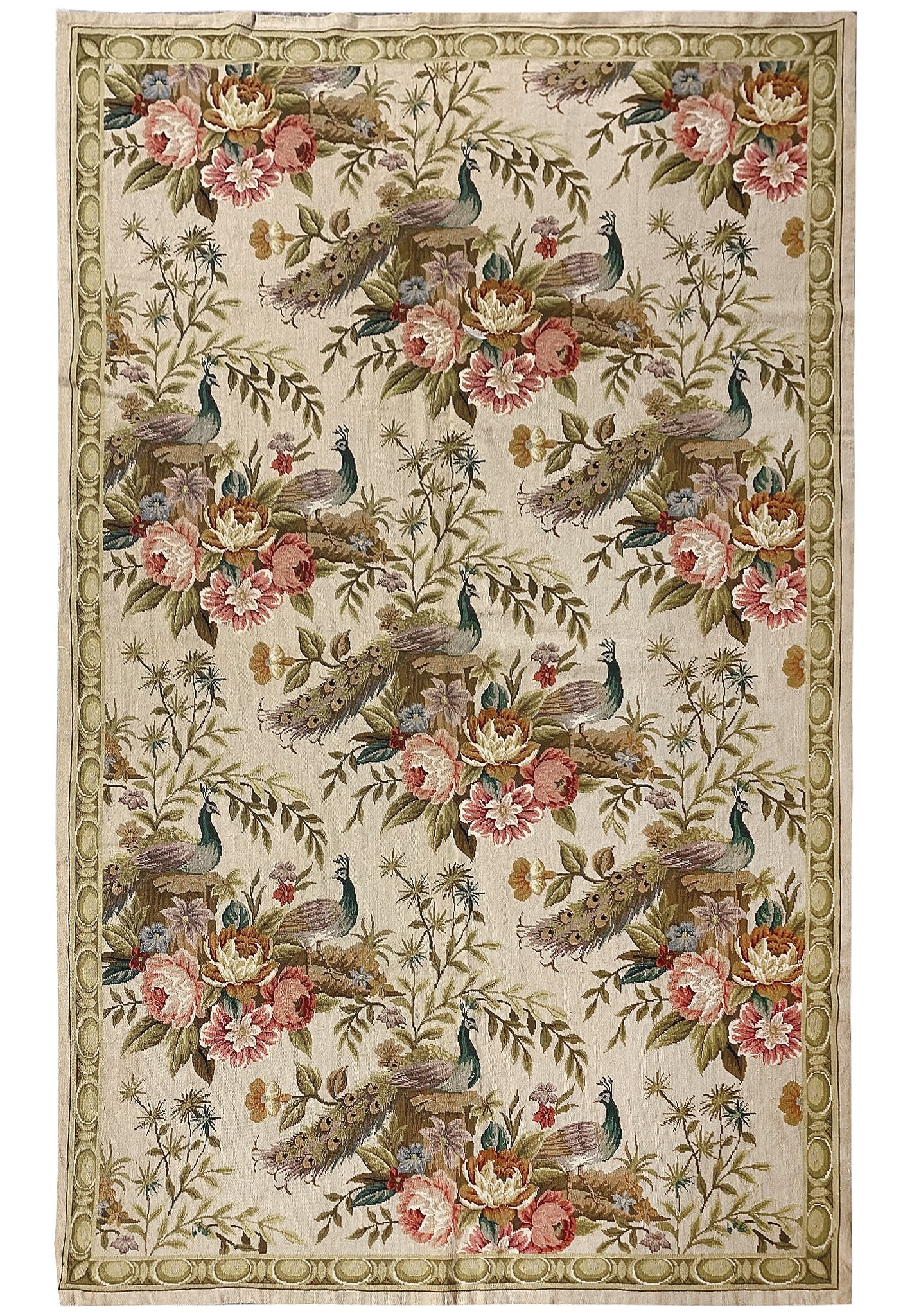 Handmade 5.5 x 8.5 Wool Needlepoint Rug Peacock Floral Good Luck Design: Handmade 5.5 x 8.5 Wool Needlepoint Rug Peacock Floral Good Luck Design Free continental US Shipping This handmade needlepoint rug features a detailed peacock and floral motif, symbolizing beauty, pro