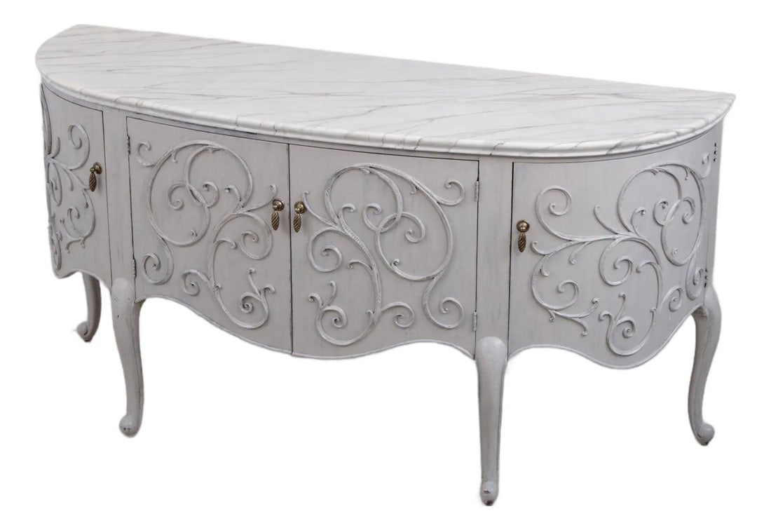 Henredon Marble Top Ornate Carved Sideboard Cabinet (1 of 10)