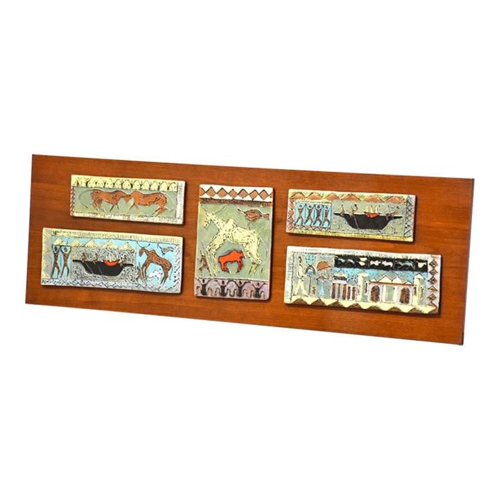 Harris Strong Mid Century Modern Tile Art Walnut Frame 48x16 (1 of 9)