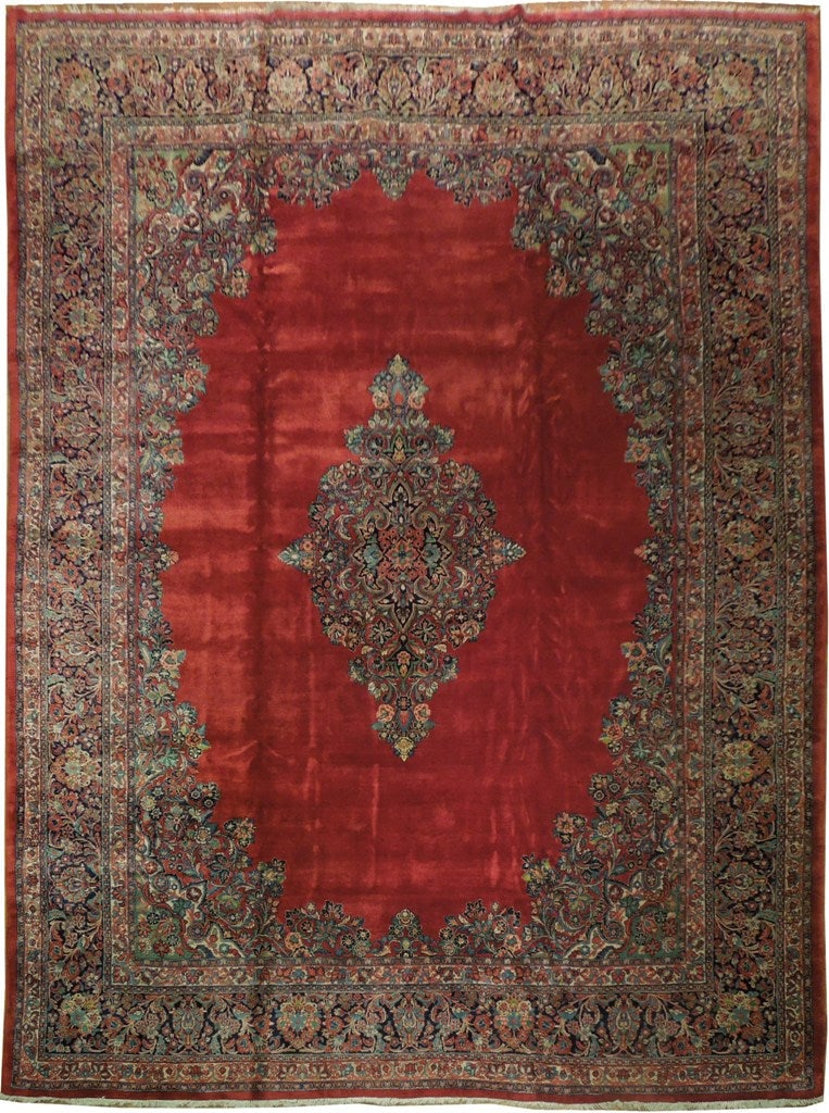 11.8 x 14.9 Authentic Semi-Antique Persian Sarouk Rug Red Handmade: 11.8 x 14.9 Authentic Semi-Antique Persian Sarouk Rug Red Handmade Free continental US Shipping Transform your living space with this stunning Semi Antique Persian Sarouk Rug, featuring a rich red hue