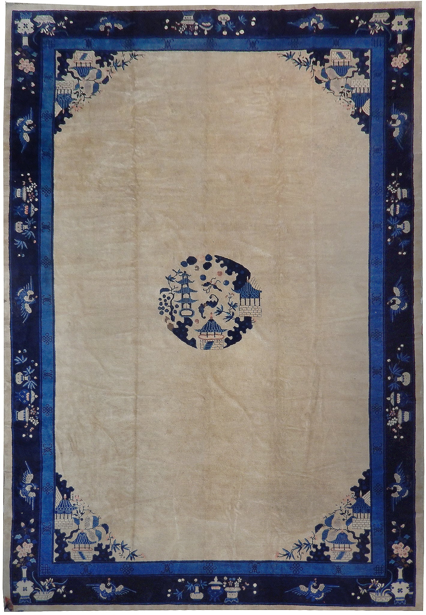 Antique Art Deco Chinese Beijing Rug 11 x 16.4 Hand-Knotted Wool (1 of 6)