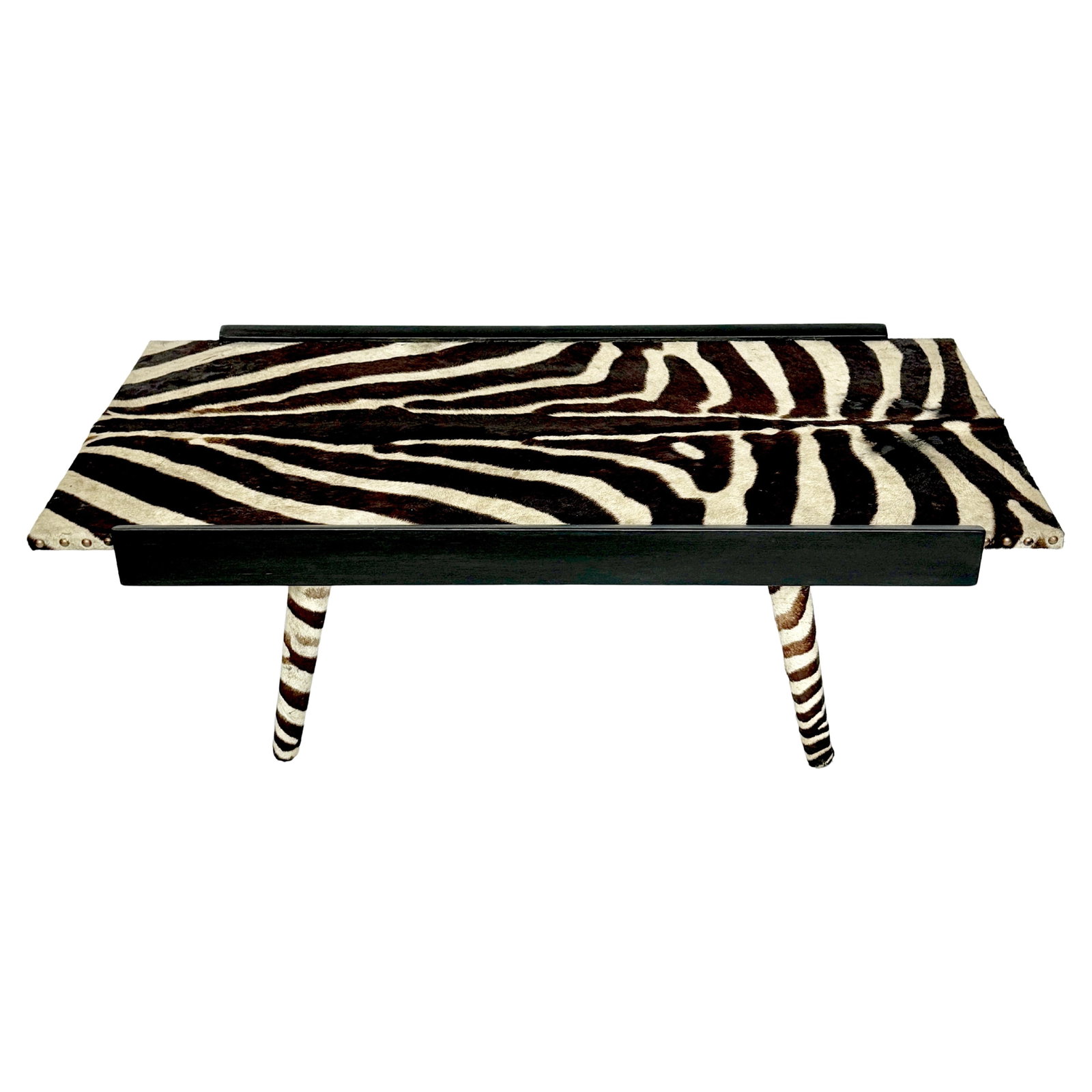 1960s French Modern Zebra Hide Brass Ebonized Wood Coffee Table (1 of 9)