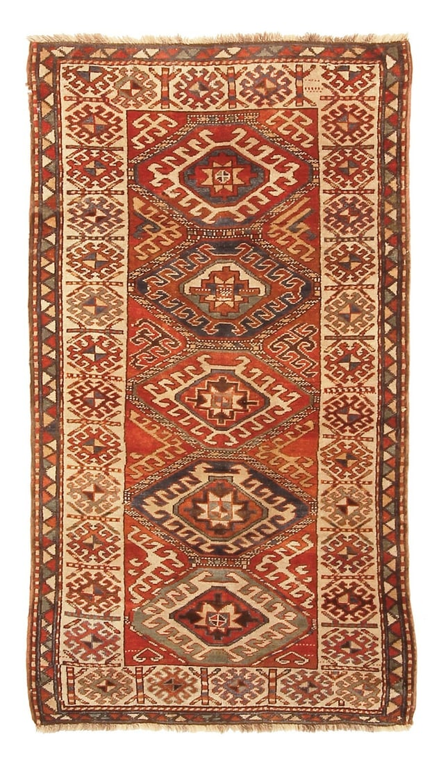 Antique Caucasian Kazak Wool Geometric Area Rug 4 x 8 (1 of 7)