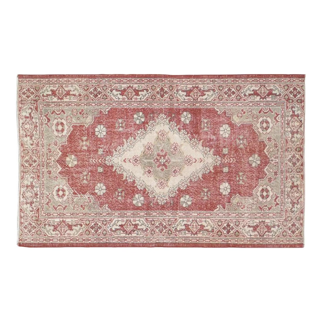 Handmade Wool Anatolian Rug in Tan 4'2'' x 7'1'': Handmade Wool Anatolian Rug in Tan 4'2'' x 7'1'' This vintage Turkish Anatolian rug is hand-knotted from wool using traditional techniques, offering a blend of timeless craftsmanship and modern design