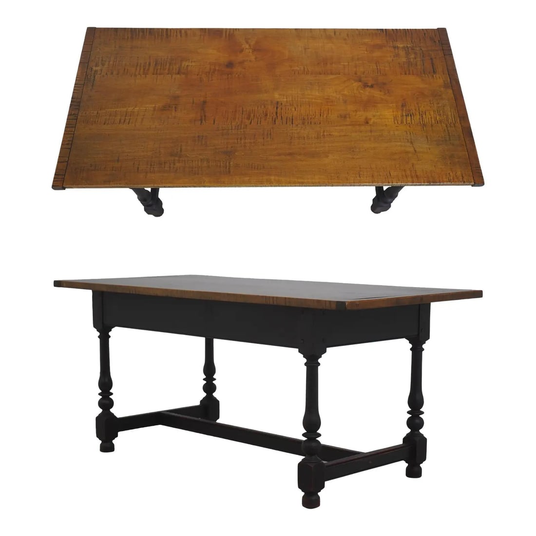 William and Mary Tiger Maple Coffee Table Black Base (1 of 10)