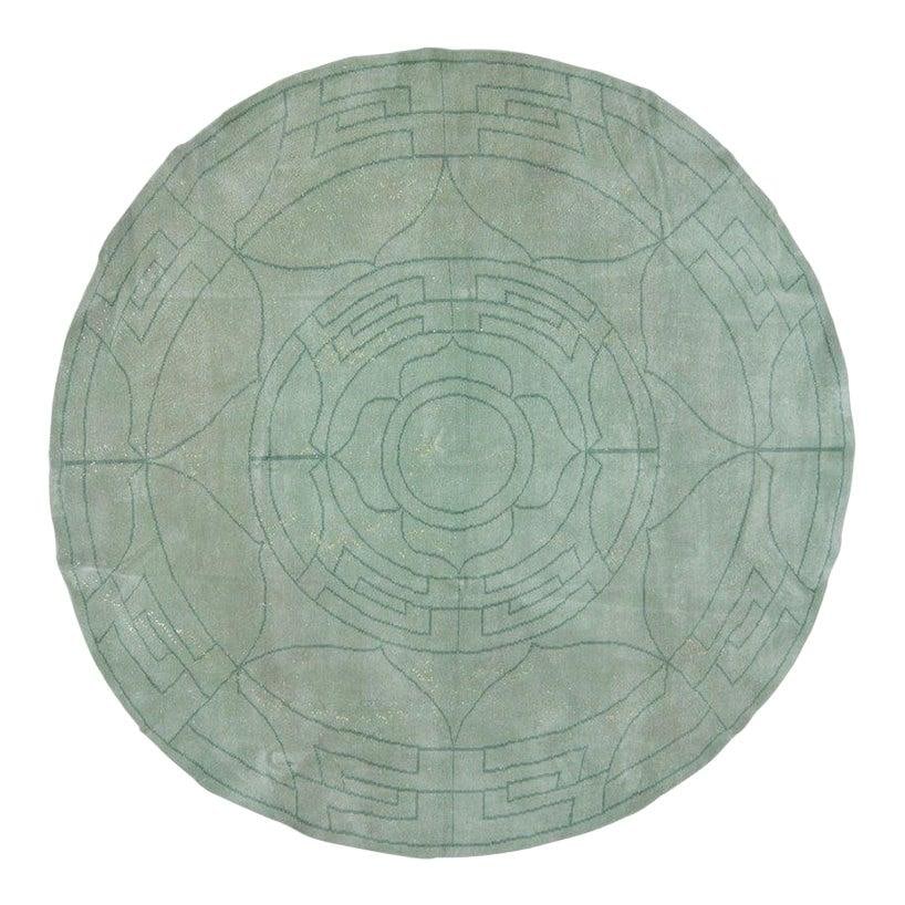 Round Hand-Knotted Wool Chinese Art Deco Rug Green 262cm (1 of 4)