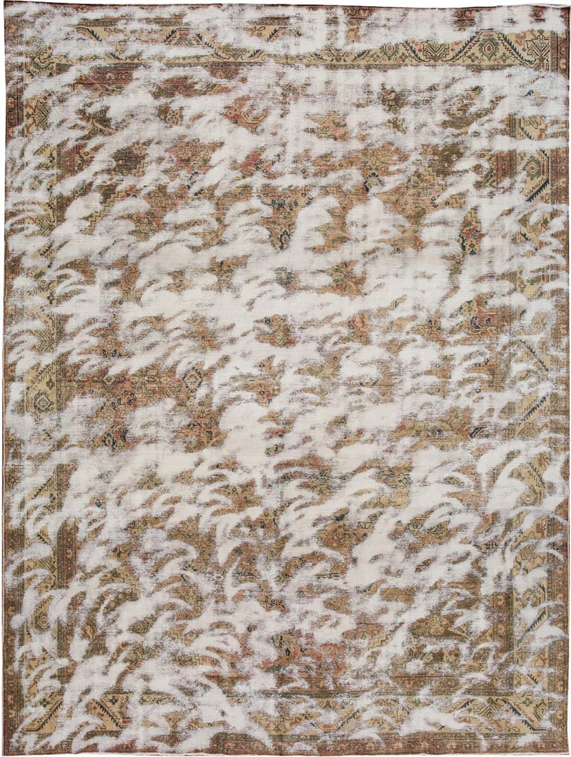 Vintage Persian Tabriz Rug Hand-Knotted Wool 10' x 13'6": Vintage Persian Tabriz Rug Hand-Knotted Wool 10' x 13'6" Enhance your living space with this exquisite Vintage Distressed Persian Tabriz Rug. Hand-knotted from high-quality wool, this rug features an 