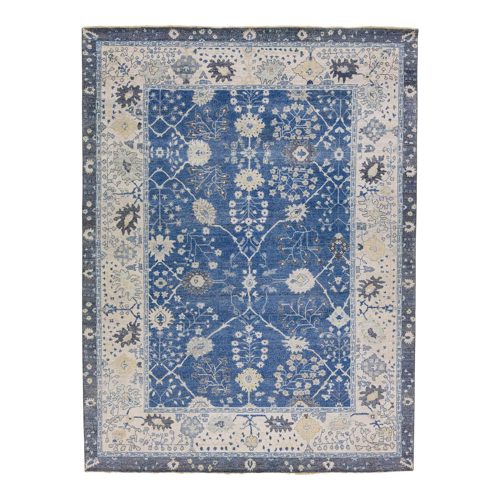 Artisan Collection Handmade Blue Floral Wool Rug 9'2 x 12'2: Artisan Collection Handmade Blue Floral Wool Rug 9'2 x 12'2 Discover the elegance of Artisan Collection, showcasing a handmade blue wool rug that brings a striking antique aesthetic to your space. Thi