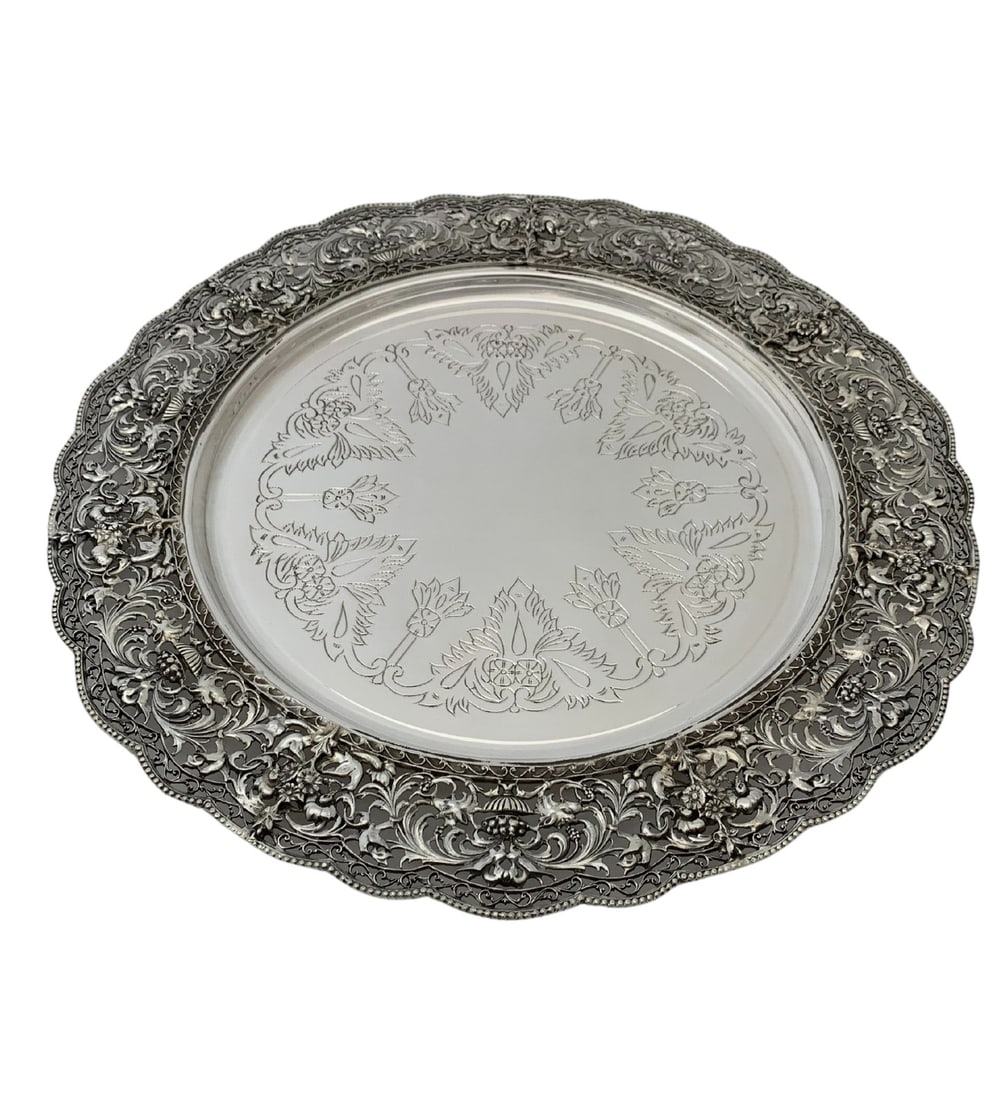 Handmade 925 Sterling Silver American Border Style Charger 14.5 Inches (1 of 3)