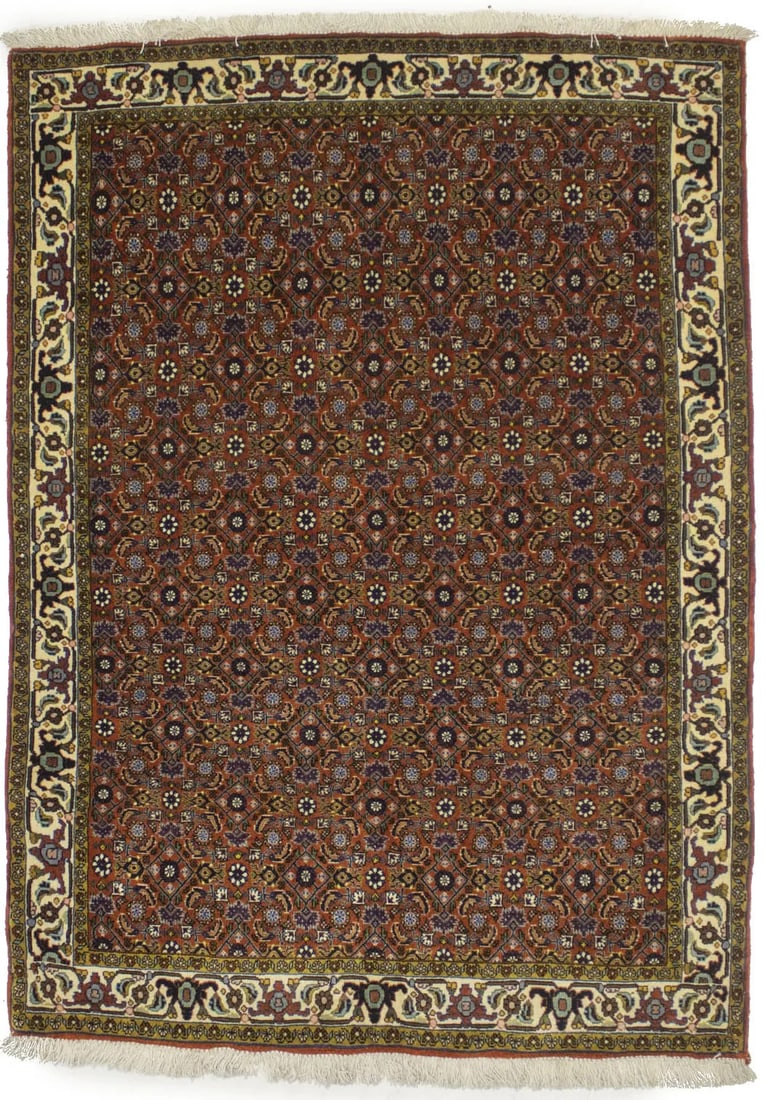 Handmade Vintage 4x5 Wool Oriental Rug Floral Design: Handmade Vintage 4x5 Wool Oriental Rug Floral Design This exquisite vintage handmade wool oriental rug features a vibrant floral design in shades of orange, cream, brown, gold, green, maroon, and red.