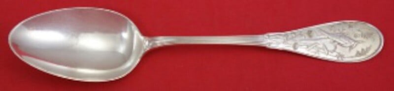 Tiffany Co Japanese Sterling Silver Serving Spoon 8 3/4": Tiffany Co Japanese Sterling Silver Serving Spoon 8 3/4" A Tiffany & Co. sterling silver serving spoon in the Japanese pattern. This pre-owned piece measures 8 3/4 inches and features an ornate handle