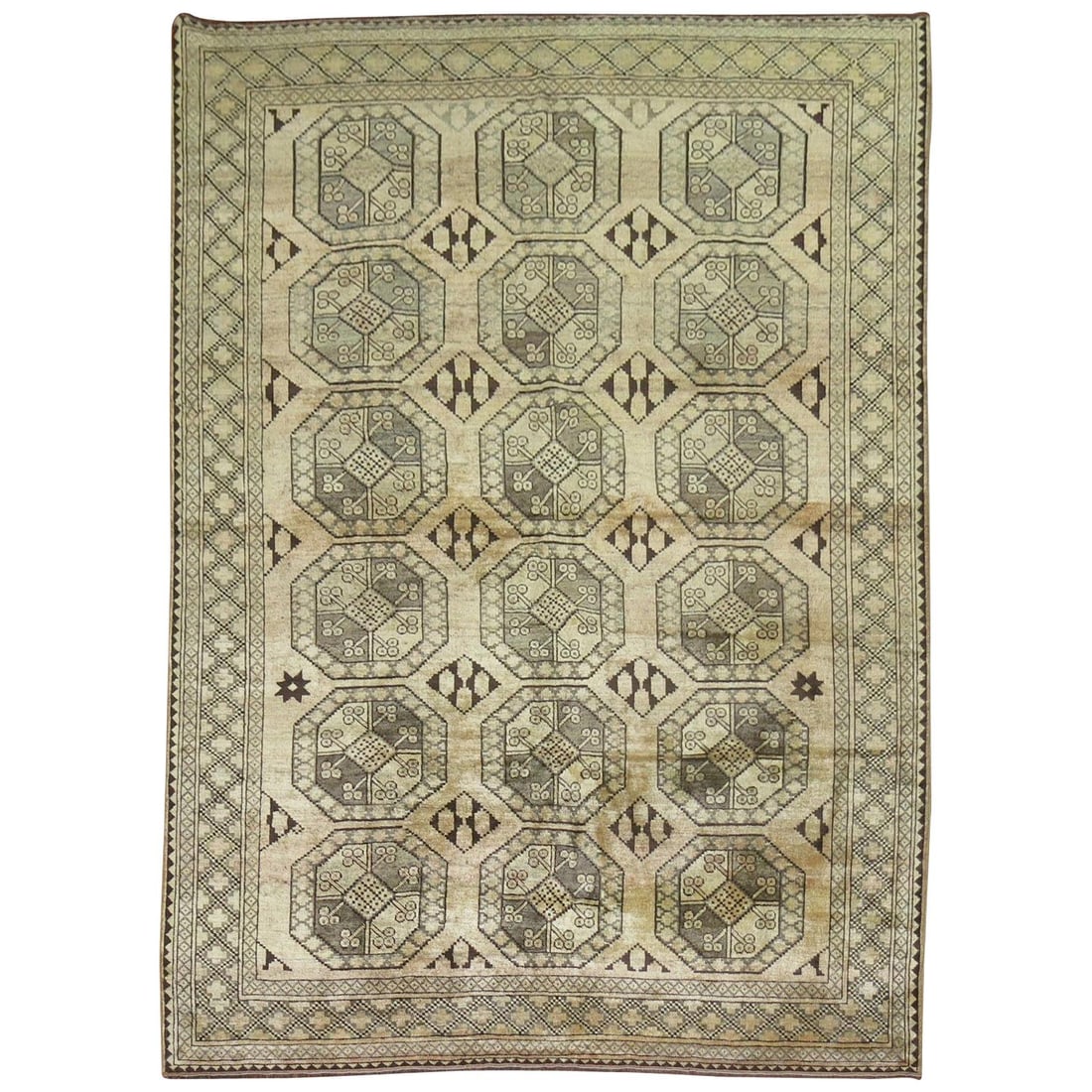 1930s Ersari wool hand-knotted tribal carpet 75 x 99 in: 1930s Ersari wool hand-knotted tribal carpet 75 x 99 in This stunning Tribal Afghan Vintage Ersari Carpet showcases a beautiful blend of tan and brown hues, expertly hand-knotted from high-quality woo