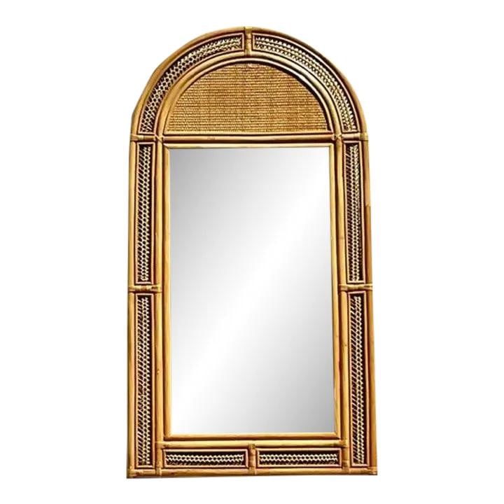 Coastal Vintage Arched Rattan Wall Mirror 29 x 52 Khaki: Coastal Vintage Arched Rattan Wall Mirror 29 x 52 Khaki Enhance your coastal decor with this fabulous vintage arched woven rattan mirror. Featuring a chic design with a woven band along the edge, this