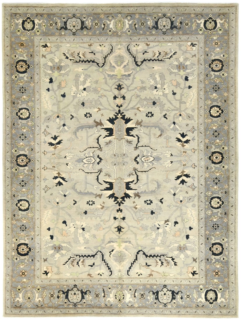 Hand-Knotted Vintage Oushak 9x12 ft Wool Rug Floral Pattern: Hand-Knotted Vintage Oushak 9x12 ft Wool Rug Floral Pattern Enhance your living space with this Vintage Style Oushak Oriental Rug, measuring 9'0 x 12'0 ft. Crafted in India, this exquisite area rug fe