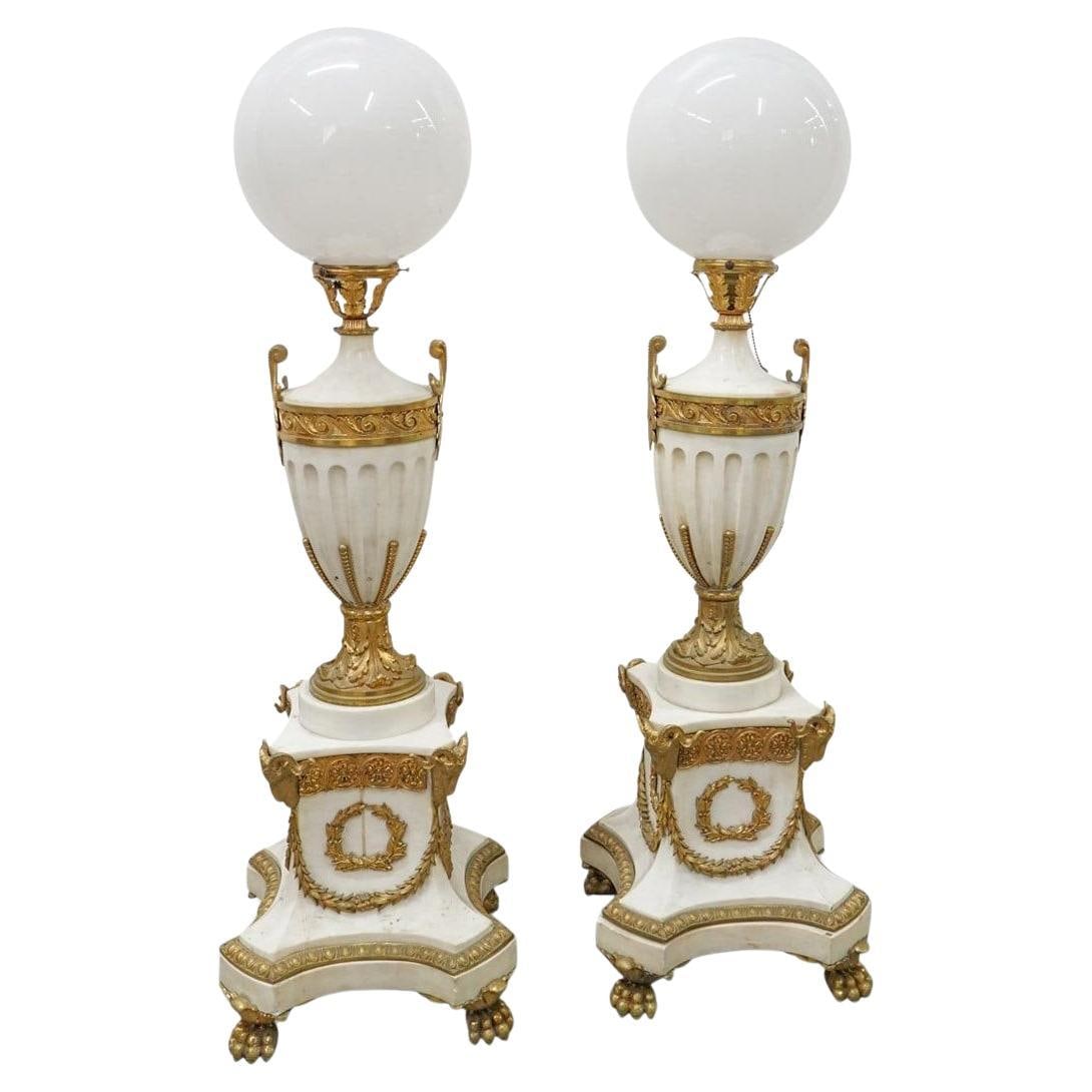 Set of 2 French Louis XVI Style Marble and Gilt Bronze Torchieres 49.5 in (1 of 8)