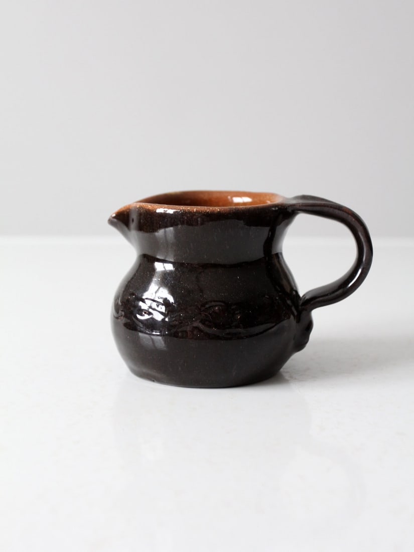 Signed Vintage Studio Pottery Creamer Pitcher with Etched Design (1 of 12)
