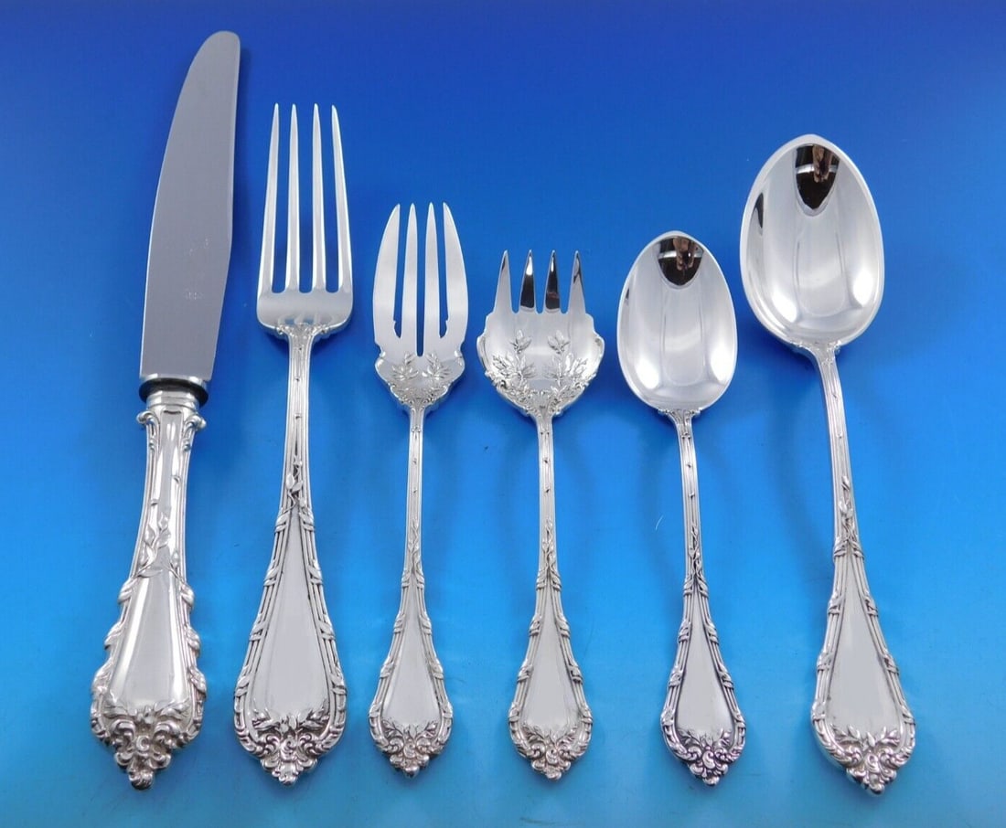 Durgin Madame Royale Sterling Silver Flatware Set 52 Pieces Victorian Service for 6: Durgin Madame Royale Sterling Silver Flatware Set 52 Pieces Victorian Service for 6 Elevate your dining experience with this exquisite Madame Royale flatware set by Durgin. Crafted from high-quality s