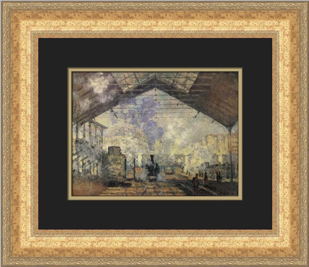 Custom Framed Claude Monet Saint Lazare Station Print 1987: Custom Framed Claude Monet Saint Lazare Station Print 1987 Experience the beauty of Claude Monet's 'Saint Lazare Station' with this custom framed print. Measuring 17 in. x 19 in., this medium-sized ar