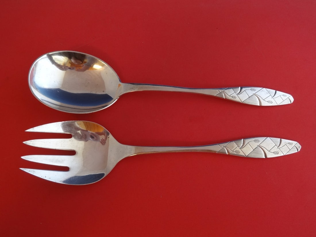 A. Dragsted Diamant Sterling Silver Salad Serving Set 2pc 9 3/4": A. Dragsted Diamant Sterling Silver Salad Serving Set 2pc 9 3/4" This exquisite 2-piece salad serving set, crafted by A. Dragsted, features a stunning design known as Diamant, also referred to as Diam