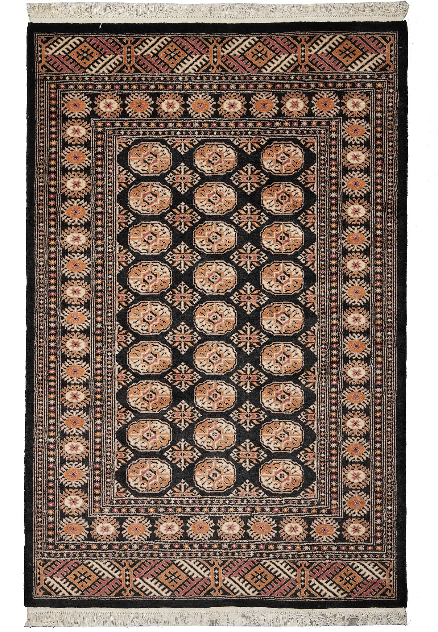 Black Bokhara Hand Knotted Rug 4 x 6 Imported Pakistan: Black Bokhara Hand Knotted Rug 4 x 6 Imported Pakistan Free continental US Shipping This hand-knotted Black Bokhara rug from Pakistan features a traditional design and expert craftsmanship. Its 4 x 6 