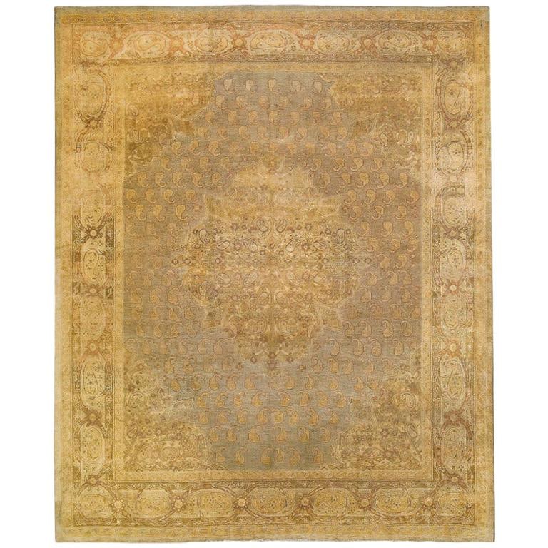19th Century Agra Hand-Woven Wool Rug Slate Gold Boteh Motifs 9'10 x 12' (1 of 8)