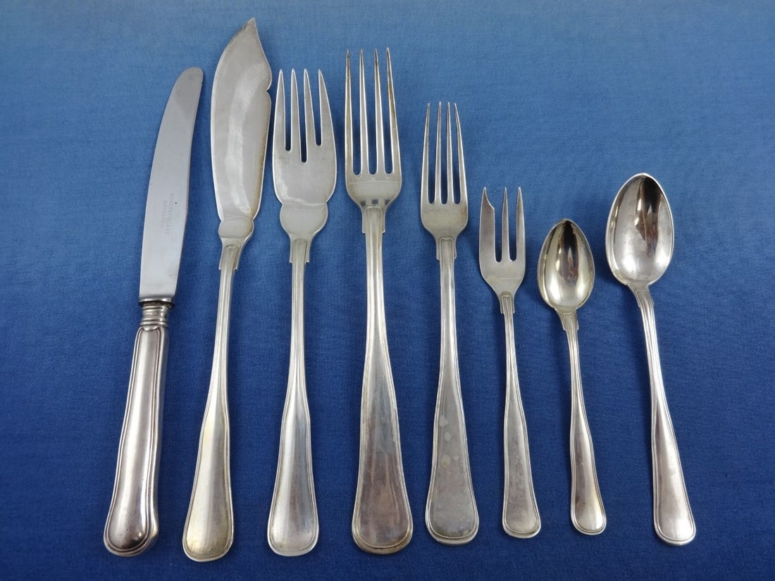 Cohr Old Danish Sterling Silver 66 Piece Flatware Set: Cohr Old Danish Sterling Silver 66 Piece Flatware Set This is a post-1940 Old Danish pattern sterling silver flatware set by Cohr, crafted in Denmark. The set comprises 66 pieces, including knives, di