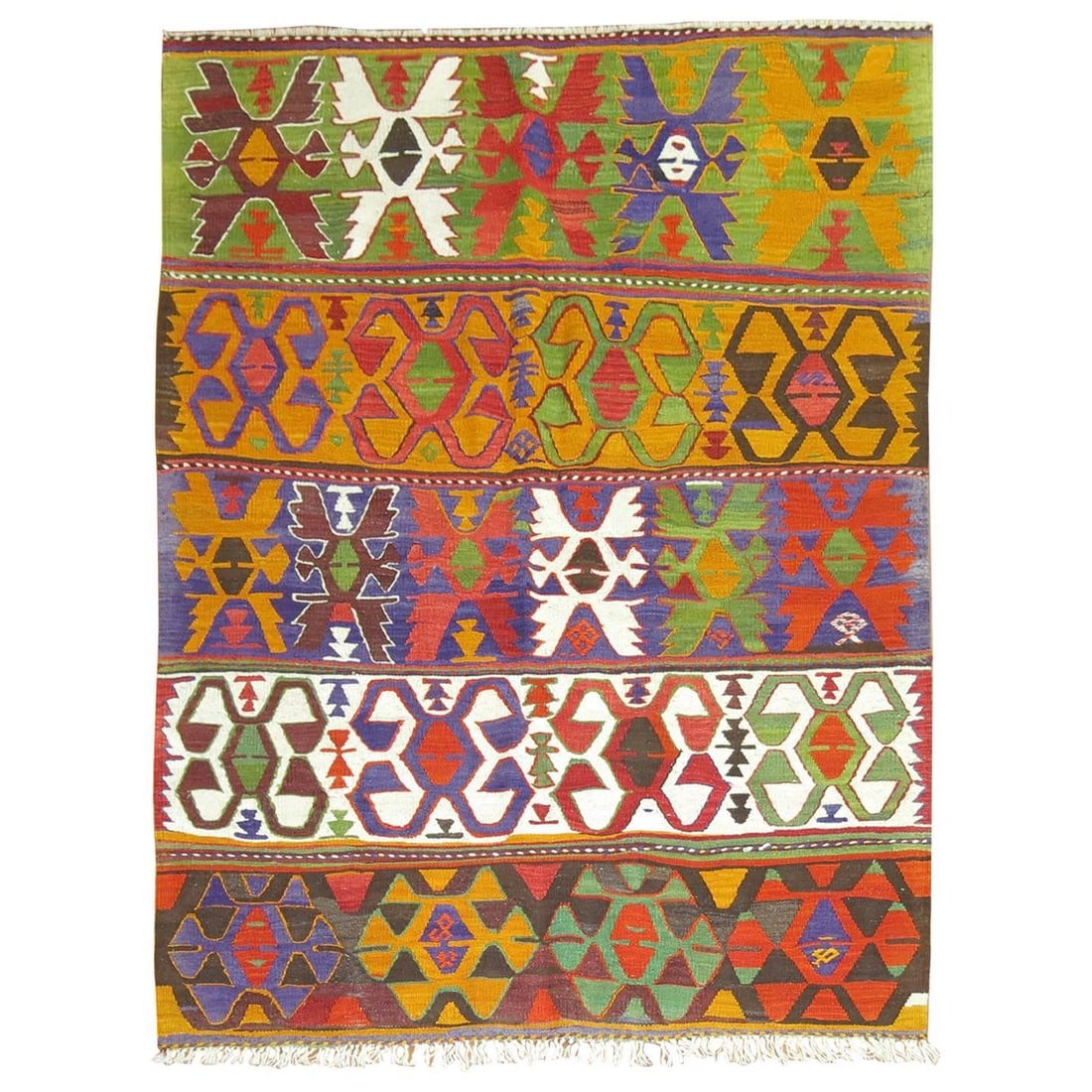 Mid 20th Century Colorful Turkish Kilim 54 x 69: Mid 20th Century Colorful Turkish Kilim 54 x 69 Add a touch of vibrant history to your space with this colorful vintage mid 20th-century Turkish Kilim. This exquisite piece showcases the rich traditio