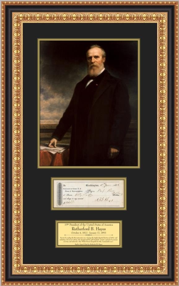 Custom Framed Rutherford B Hayes Display With Facsimile Signed Check and Portrait (1 of 4)