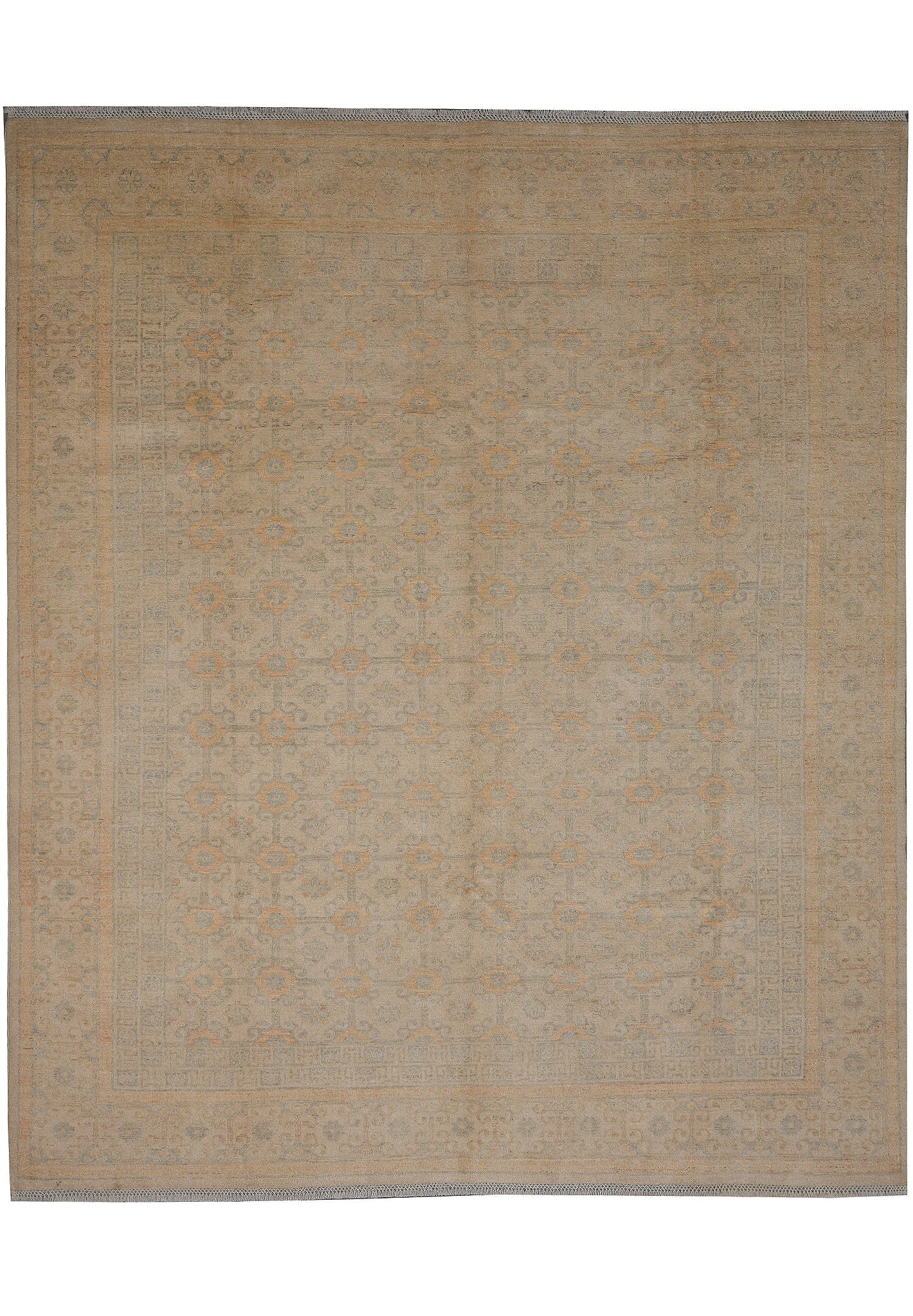 8 x 9.8 Chobi Peshawar Ziegler Rug Hand Knotted Wool Pastel: 8 x 9.8 Chobi Peshawar Ziegler Rug Hand Knotted Wool Pastel Free continental US Shipping This 8 x 9.8 Chobi Peshawar Ziegler rug features a hand-knotted construction and a faded, washed-out palette of