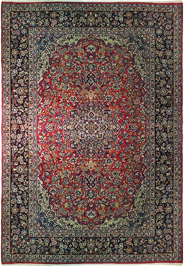 Handmade 9.8 x 13.4 Semi-Antique Persian Tabriz Wool Rug: Handmade 9.8 x 13.4 Semi-Antique Persian Tabriz Wool Rug Free continental US Shipping Discover the exquisite beauty of this handmade semi-antique Persian Esfahan Najafabad wool rug, measuring 9' 8" x 