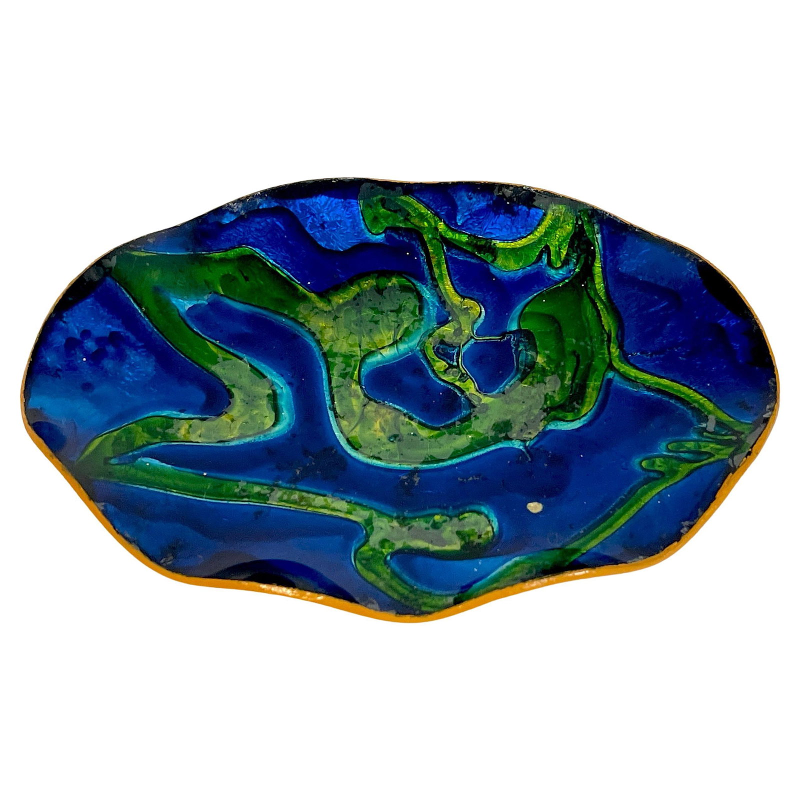 Asymmetrical Murano Glass Vide-Poche With Yellow Leather Back Italy 1980s (1 of 6)