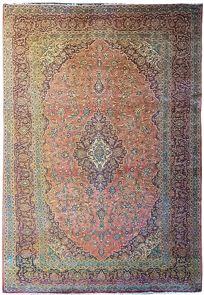 8 x 13.4 Old Persian Kashan Rug Hand-Knotted Antique Red Wool (1 of 15)