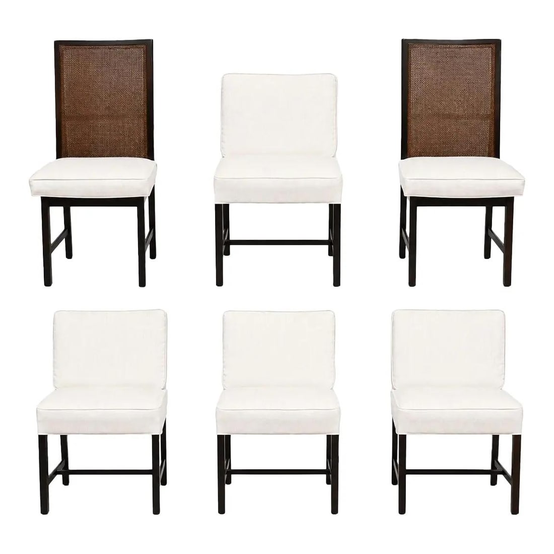 Set of 6 Mid Century Modern Dining Chairs Ebonized Frames White Upholstery (1 of 8)