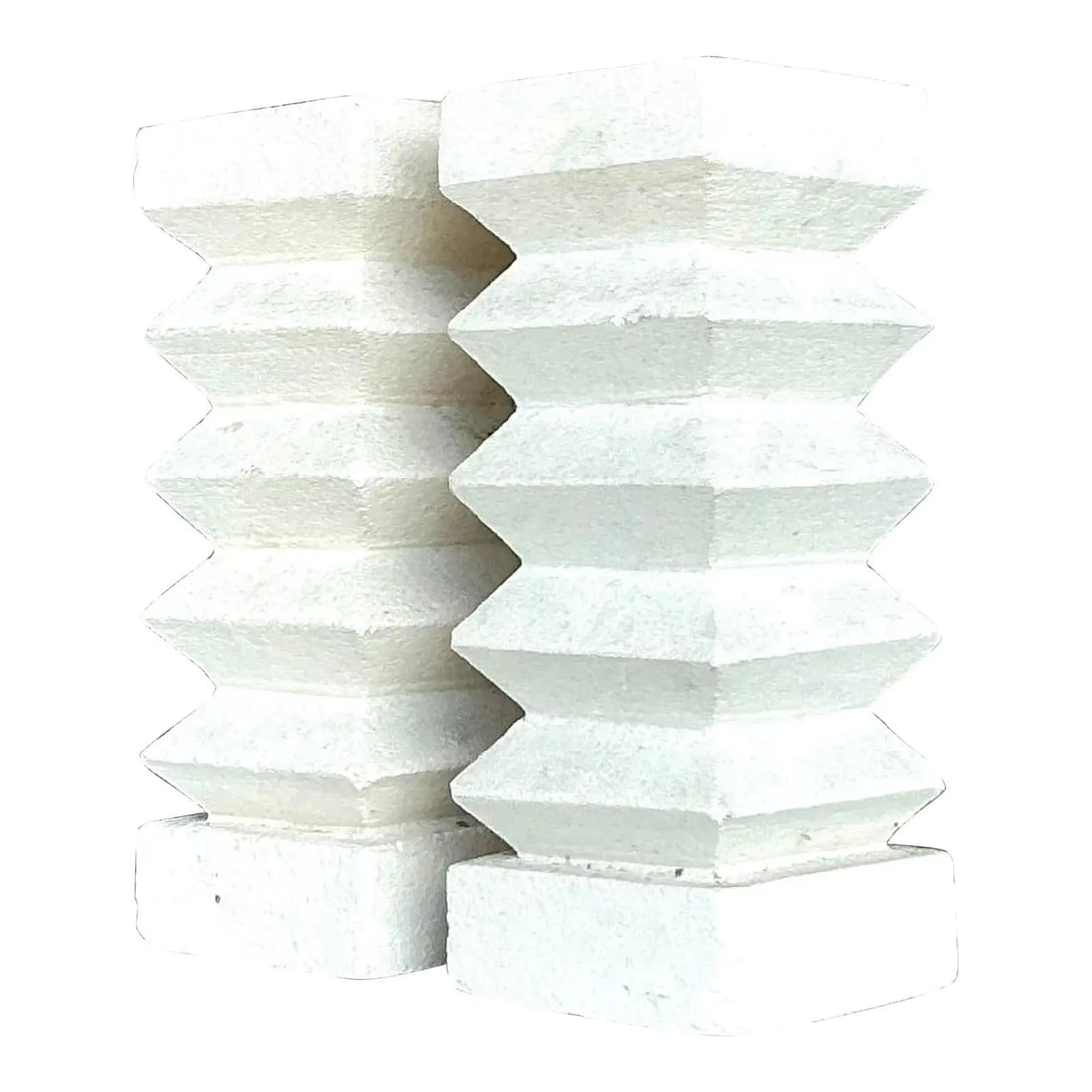 Vintage Boho Zig Zag Candlesticks Pair in White Plaster 8 Inches Tall (1 of 10)