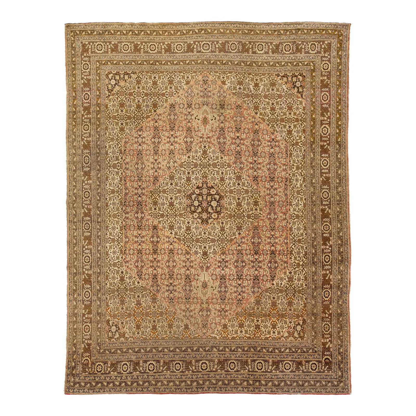 Timeless 1900s Handmade Persian Tabriz Wool Rug Beige Floral 9'6 x 12'5 (1 of 10)