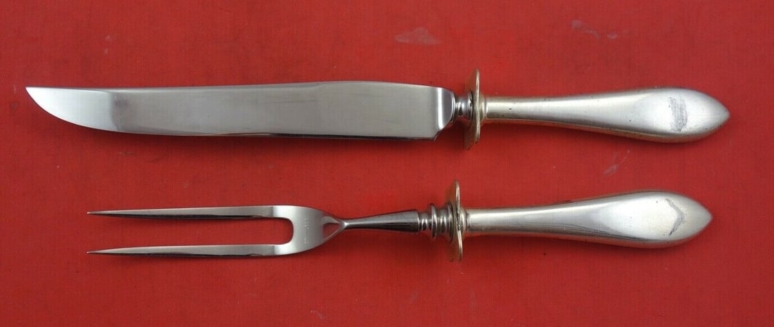 Old Newbury Crafters Sterling Silver Steak Carving Set 9 3/4 inch Knife: Old Newbury Crafters Sterling Silver Steak Carving Set 9 3/4 inch Knife This exquisite steak carving set showcases the craftsmanship of Old Newbury Crafters, featuring a sterling silver hollow handle 