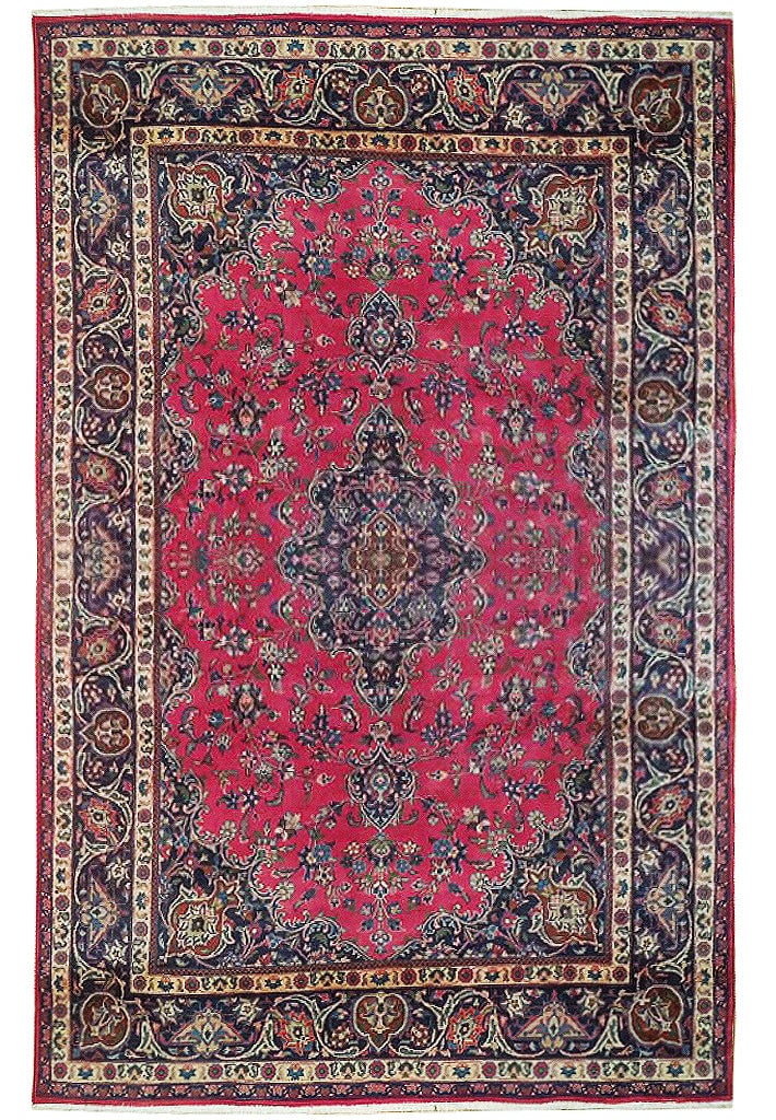 6.5 x 11 Semi-Antique Persian Kashan Rose Wool Hand-Knotted Rug: 6.5 x 11 Semi-Antique Persian Kashan Rose Wool Hand-Knotted Rug Free continental US Shipping Enhance your home with the elegance of the 6.5 x 11 Rose Semi-Antique Persian Kashan Rug. This handcrafted 