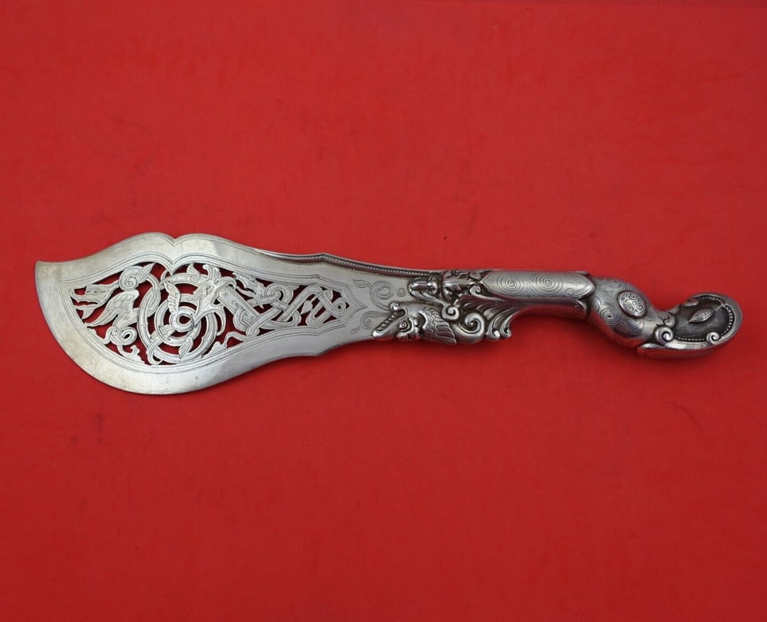 Peter Hertz Danish Sterling Silver Ice Cream Slice with Dragon 11 3/4 inches: Peter Hertz Danish Sterling Silver Ice Cream Slice with Dragon 11 3/4 inches This exquisite ice cream slice, crafted by Peter Hertz, showcases the elegance of Danish sterling silver from the late 19th