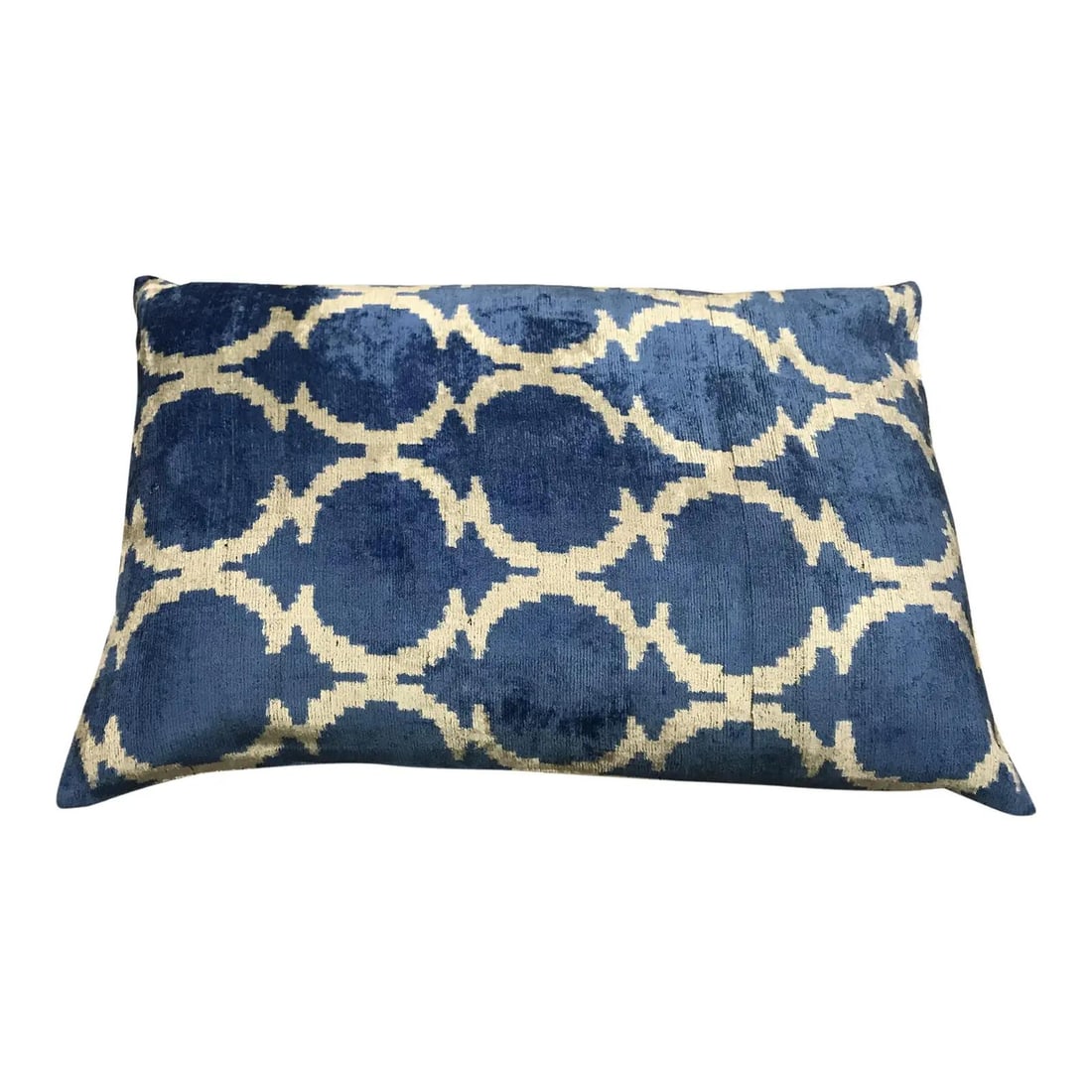 Handcrafted Uzbek Silk Ikat Velvet Pillow With Linen Backing: Handcrafted Uzbek Silk Ikat Velvet Pillow With Linen Backing This hand-made pillow cushion features a silk Uzbek Ikat velvet front with a natural linen backing and a hidden zipper for a seamless appea