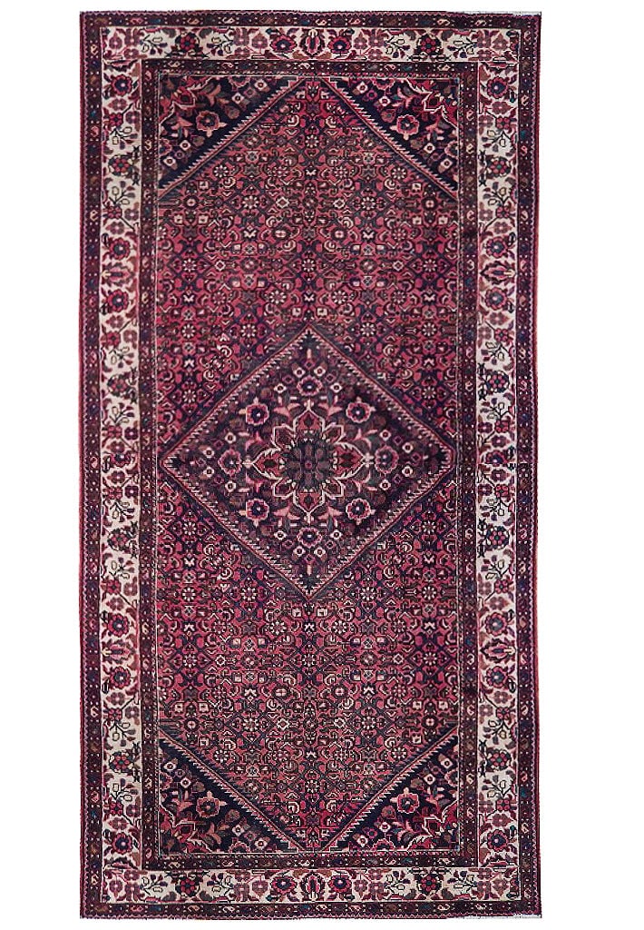 5.5 x 10.10 Dark Maroon Semi-Antique Persian Herati Runner Rug (1 of 7)
