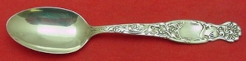 Sterling Silver 6 Inch Teaspoon Heraldic Pattern by Whiting: Sterling Silver 6 Inch Teaspoon Heraldic Pattern by Whiting This is a sterling silver teaspoon in the Heraldic pattern by Whiting. Measuring 6 inches in length, the spoon is from the period 1850-1899.